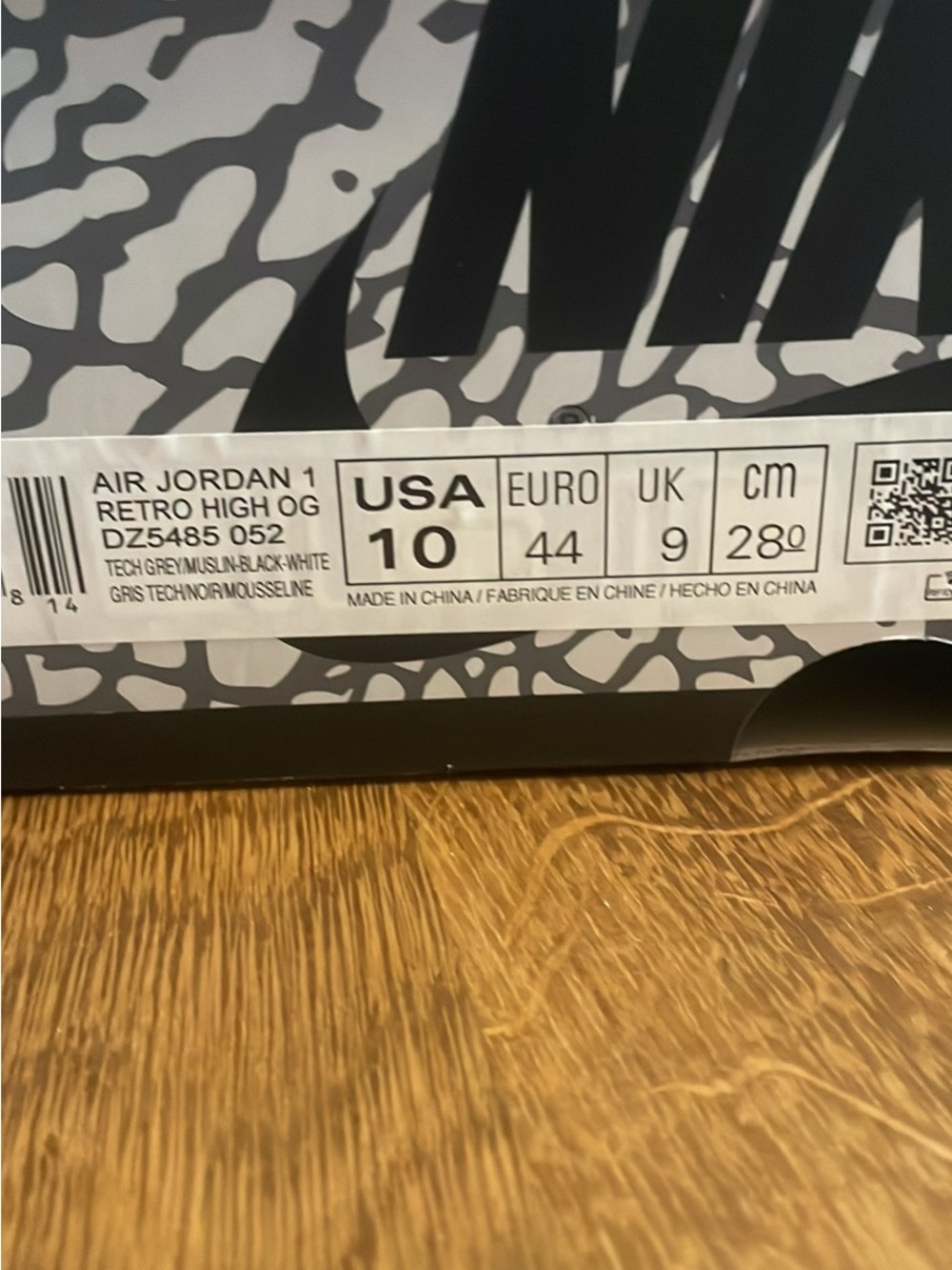 Jordan High-Top Sneakers in White, Black & Gray Elephant Print - Picture 2 of 4